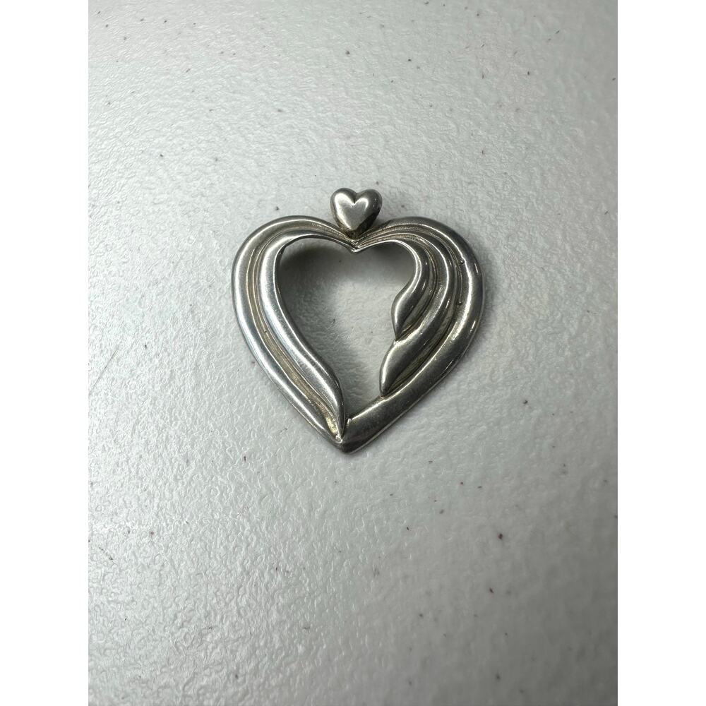 Vintage .925 Sterling Silver Open Heart Swirl Pendant 8.3g